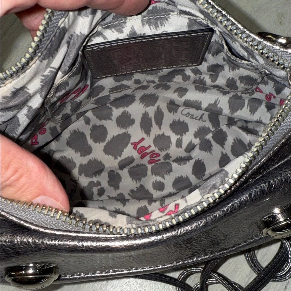 Rare Coach Poppy Limited Edition Metallic Double Button Silver Crossbody